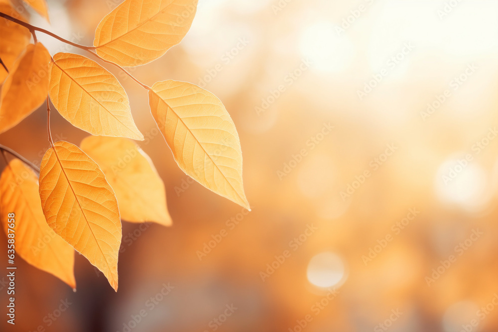 Beautiful autumn nature background with orange leaves on tree and blurry background with sunlight and bokeh Beautiful autumn nature background with orange leaves on tree and blurry background with sunlight and bokeh