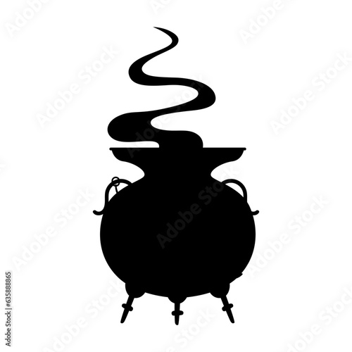Witch cauldron black silhouette Halloween vector illustration isolated on white.