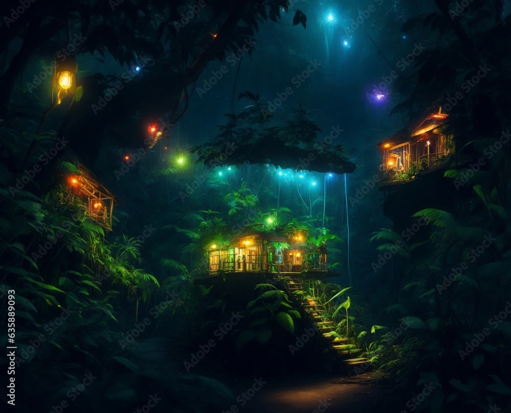 Fototapeta premium a lighthouse in the dark jungle, a power station in the dark jungle.