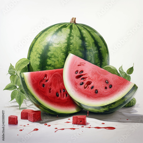 slices of watermelon on white background