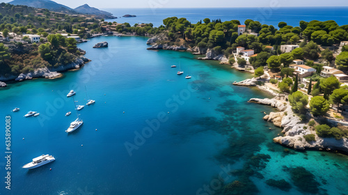 Witness the Mediterranean Sea in all its glory with this captivating image. An aerial view showcases the diverse coastal landscapes, from sandy beaches to rugged cliffs and picturesque coves. Crystal-