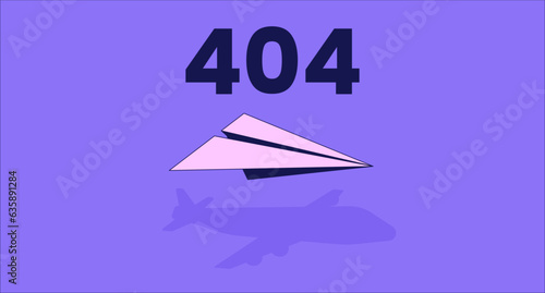 Paper plane with shadow error 404 flash message. Casting airplane shadow. Website landing page ui design. Not found cartoon image, dreamy vibes. Vector flat illustration with 90s retro background