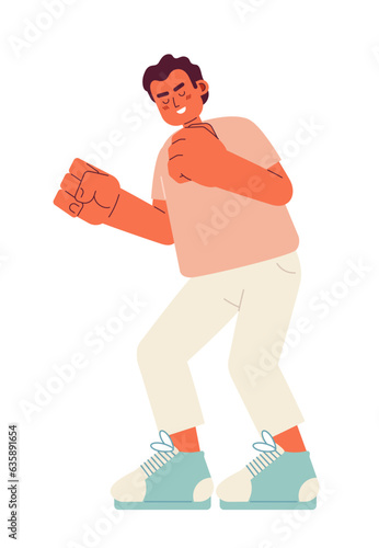 Excited man clenching fists semi flat color vector character. Positive emotions. Editable full body person on white. Simple cartoon spot illustration for web graphic design