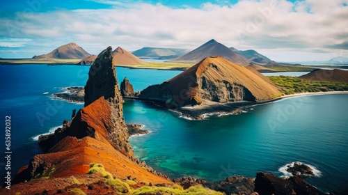 Beautiful Landscape views of Galapagos Islands, Ecuador. Captivating Rock Formations and Clear Skies Highlighting Natural Wonders of the Islands: Generative AI