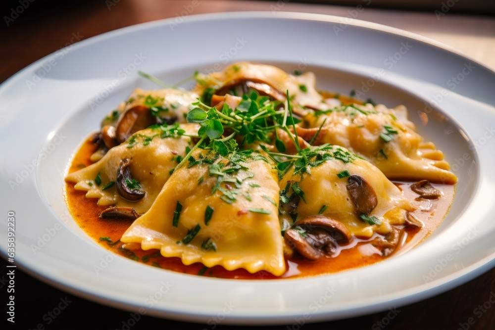 Mushroom Ravioli: A Delicious and Healthy Veggie Stuffed Pasta Dish with an Italian Twist. Generative AI Mushroom Ravioli: A Delicious and Healthy Veggie Stuffed Pasta Dish with an Italian Twist. Generative AI