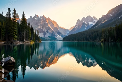 reflection of the mountain in lake Generated AI © Amna