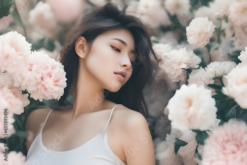 Young woman in the West working as a model and taking pictures with flower concept