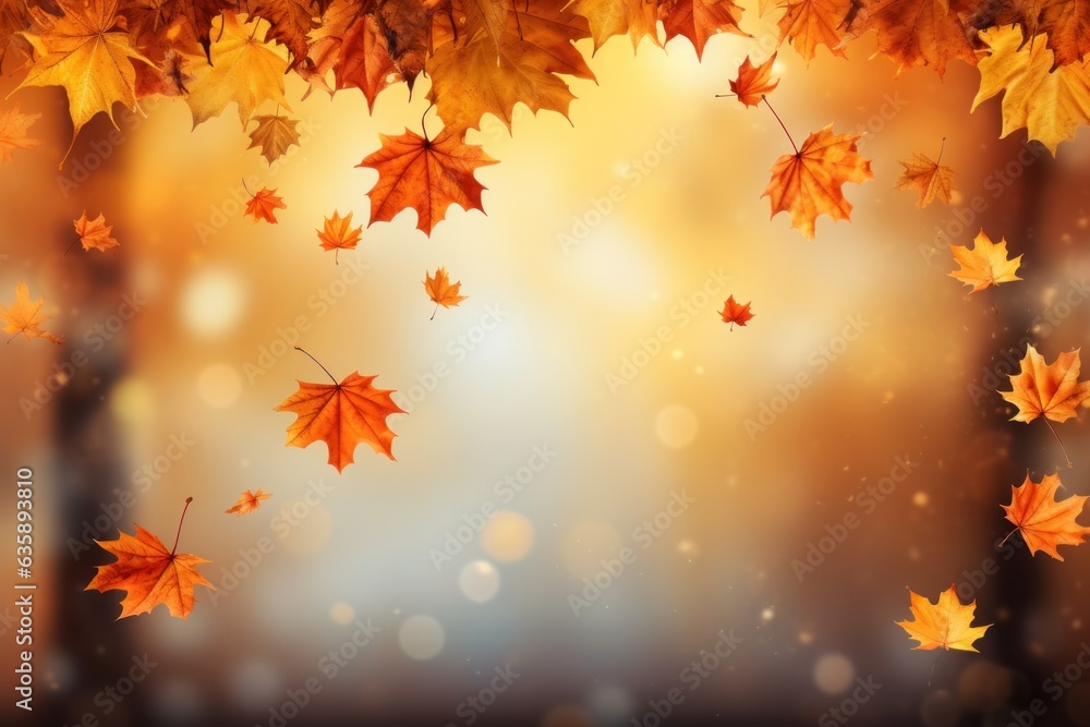 Maple leaves autumn banner on blurred autumn background generative ai Maple leaves autumn banner on blurred autumn background generative ai