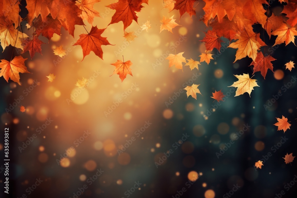 Maple leaves autumn banner on blurred autumn background generative ai