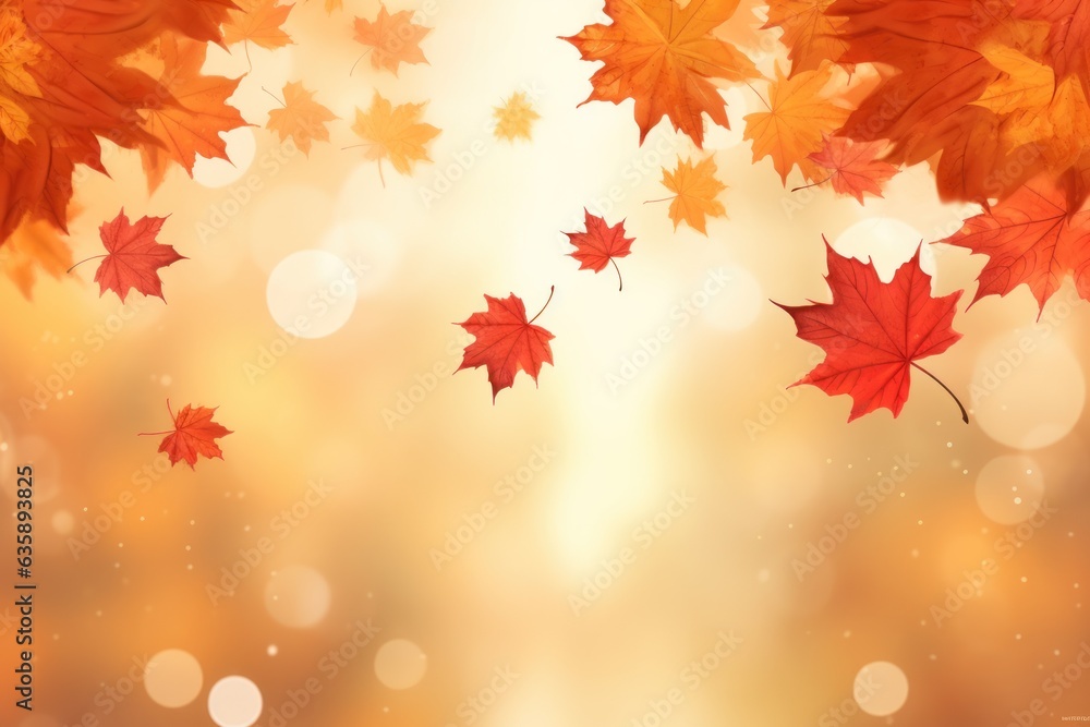 Maple leaves autumn banner on blurred autumn background generative ai Maple leaves autumn banner on blurred autumn background generative ai