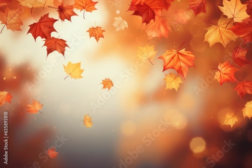 Maple leaves autumn banner on blurred autumn background generative ai