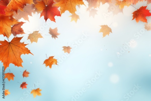 Maple leaves autumn banner on blurred autumn background generative ai