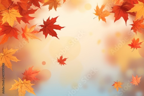 Maple leaves autumn banner on blurred autumn background generative ai