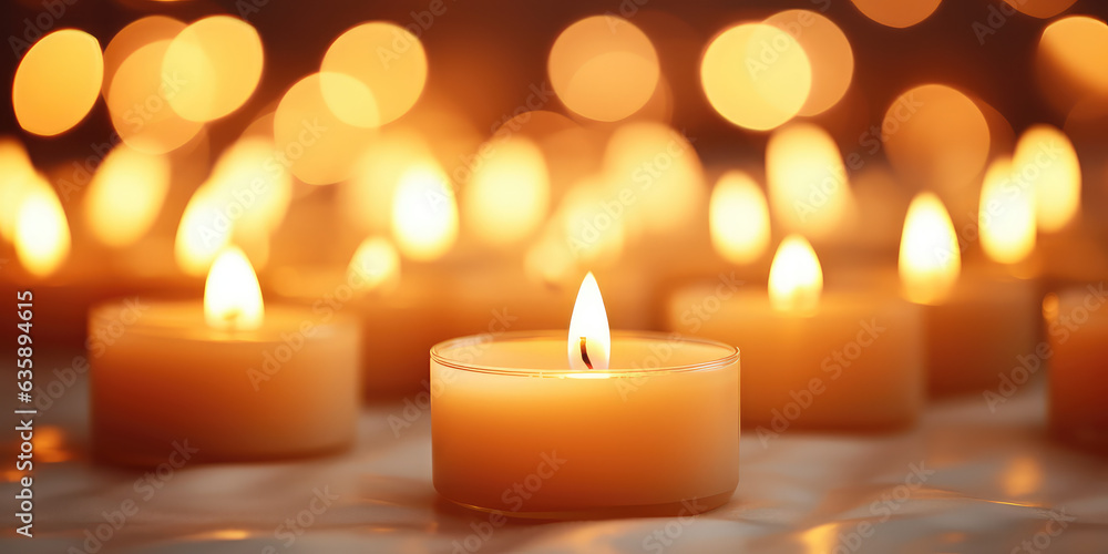 Horizontal wallpaper with lots of little candles with fire. Soft light from tee candles creating a peaceful atmosphere. Horizontal wallpaper with lots of little candles with fire. Soft light from tee candles creating a peaceful atmosphere.