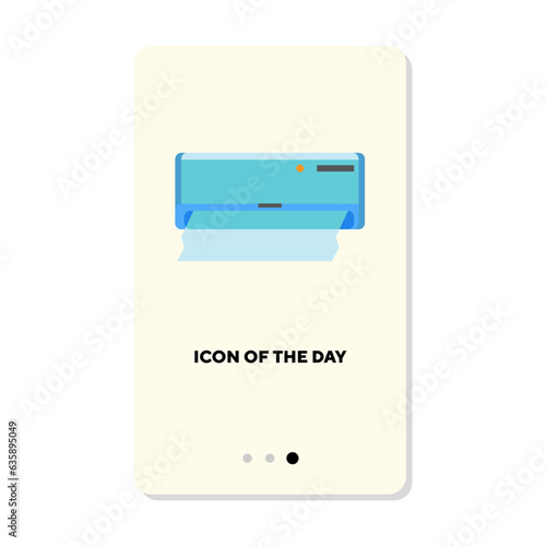 Air conditioner with flow of fresh air flat vector icon. Electric fan with heating and cooling system isolated vector illustration. Central heating, temperature concept for web design and apps