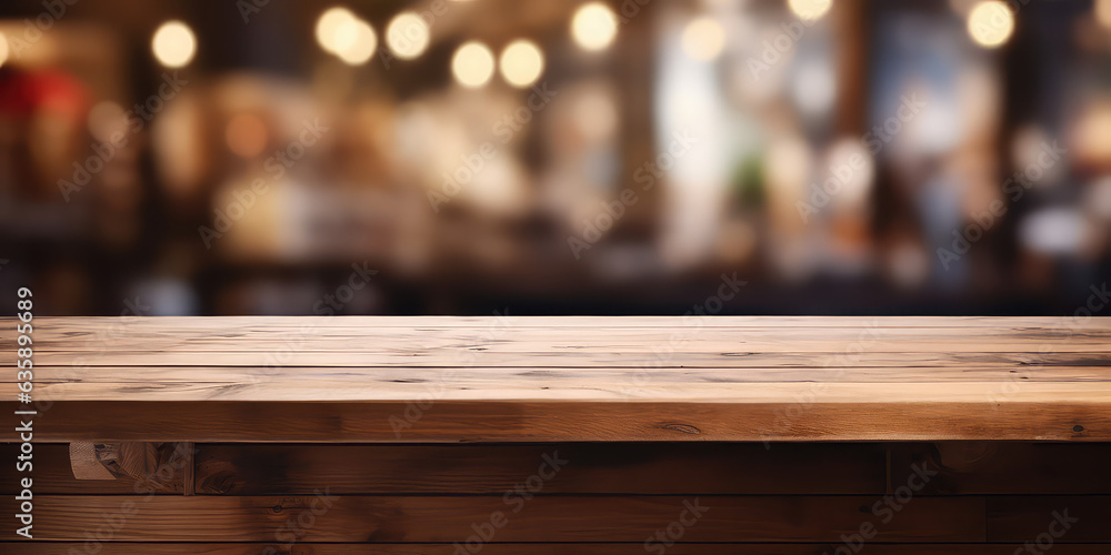 Rustic wooden counter with a backdrop of a blurred retail shop, empty table mockup for showing products. Rustic wooden counter with a backdrop of a blurred retail shop, empty table mockup for showing products.