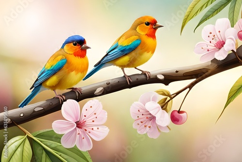 two birds on a branch Generated AI © Amna