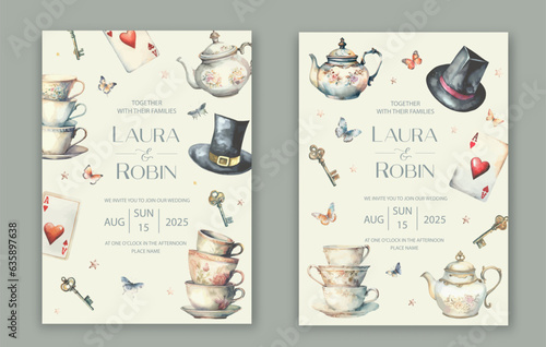 Wedding Invitation Card Design in vintage style.