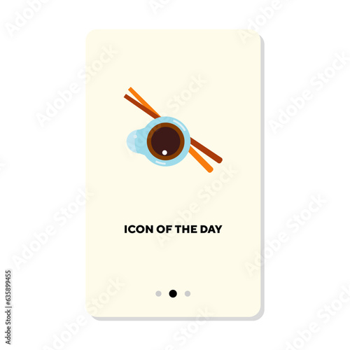 Soy sauce with chopsticks flat vector icon. Asian meal at home or restaurant isolated vector illustration. Food, menu, dinner, Asian culture concept for web design and apps