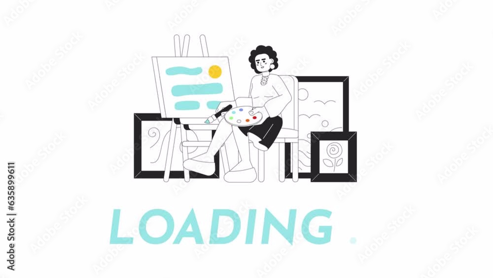 Video „Hobby painter black and white loading animation. Afro hair ...