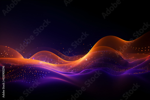 visualization of wave particle abstract background orange and violet