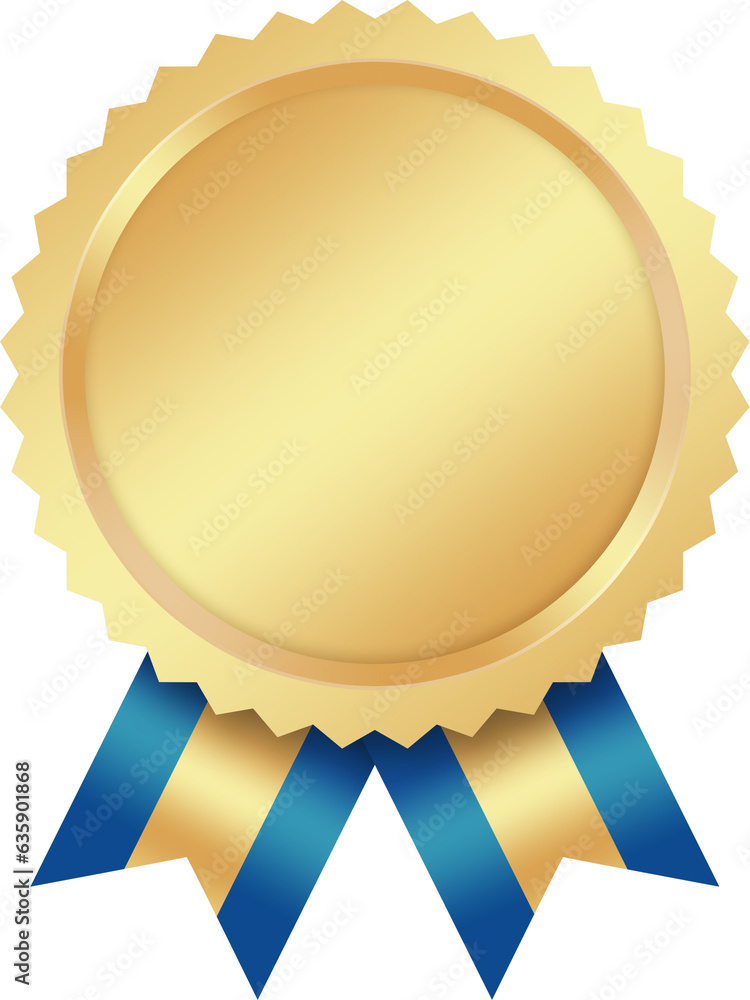 Golden seal with ribbons. Golden Medal. Award Ribbon.