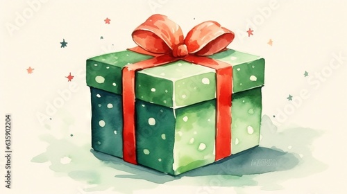 a green gift box with a red bow on top of it. generative ai