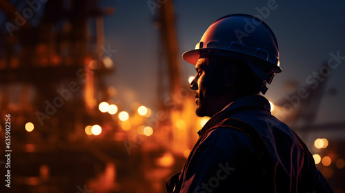 Petrochemical engineer wearing safety uniform and helmet at oil refinery factory © May