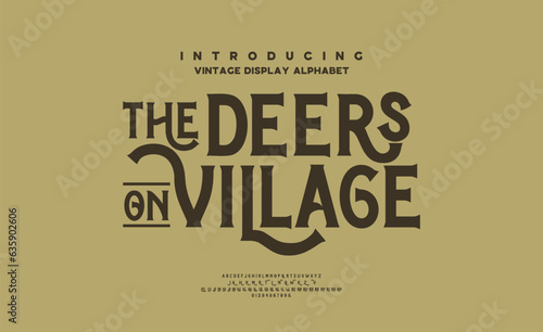 Classic Western Font: 'The Deers on Village'. Uppercase Characters with Ligatures, Warm Gold-Brown Background, and Rich Dark Brown Font.