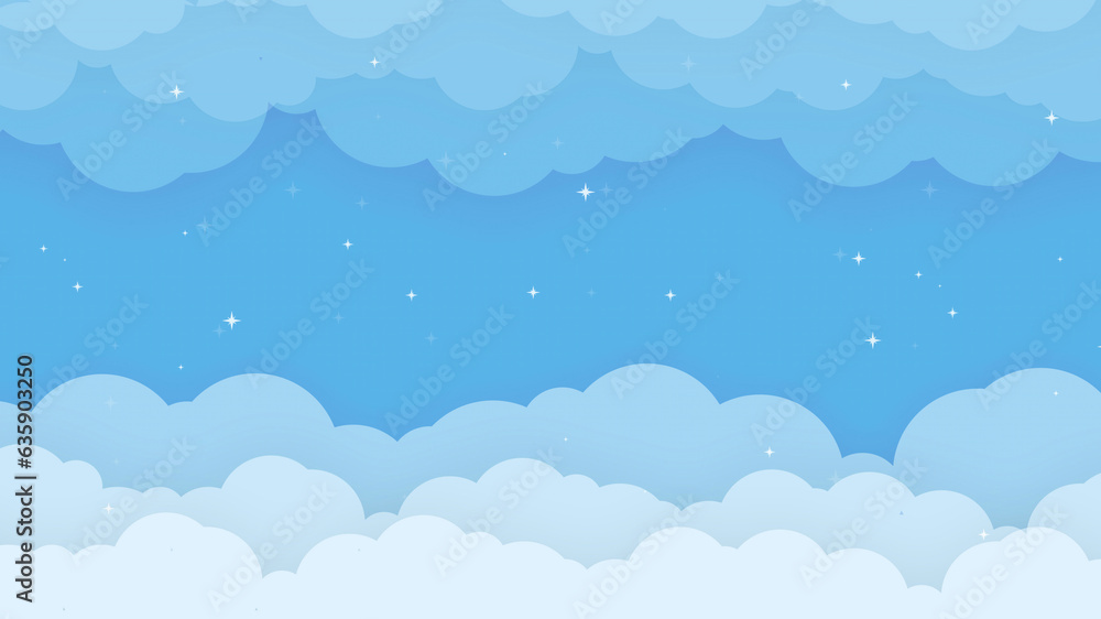 Cloudscape and Hot Air Balloons with Blue Sky Background in Paper Cut Style Cloudscape and Hot Air Balloons with Blue Sky Background in Paper Cut Style