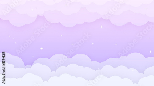 Cloudscape with Purple Sky Background in Paper Cut Style