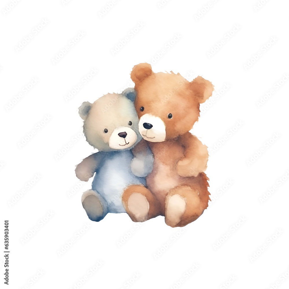 Obraz premium Teddy bears isolated on white background in watercolor style