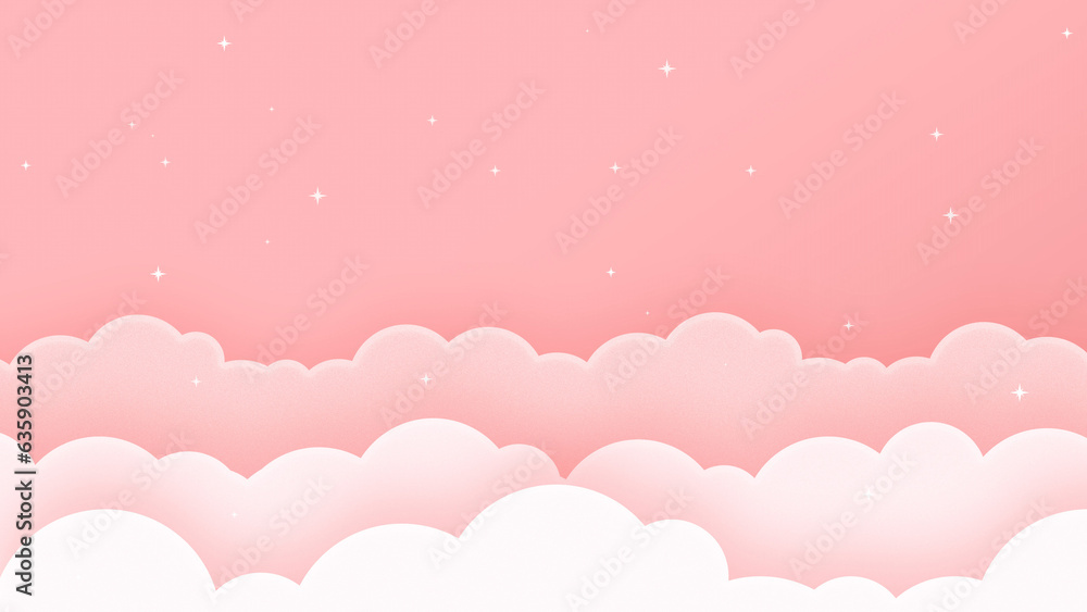 Cloudscape and Hot Air Balloons with Pastel Sky Background in Paper Cut Style