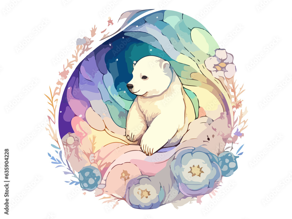 Watercolor Cute Polar Bear with Flowers, clip art Png Watercolor Cute Polar Bear with Flowers, clip art Png