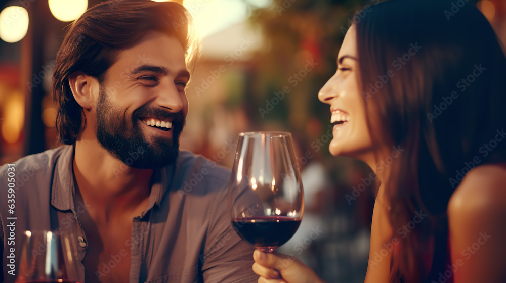 young couple have dinner and drinking wine, man and woman have date, generative AI