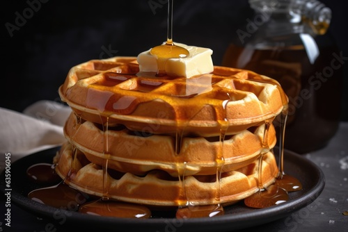 stack of waffles with syrup