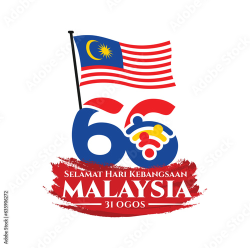 August 31, 2023: 66 Selamat Hari Kebangsaan Malaysia (Translation: Independence Day of Malaysia). 1957 - 2023. Vector Illustration.