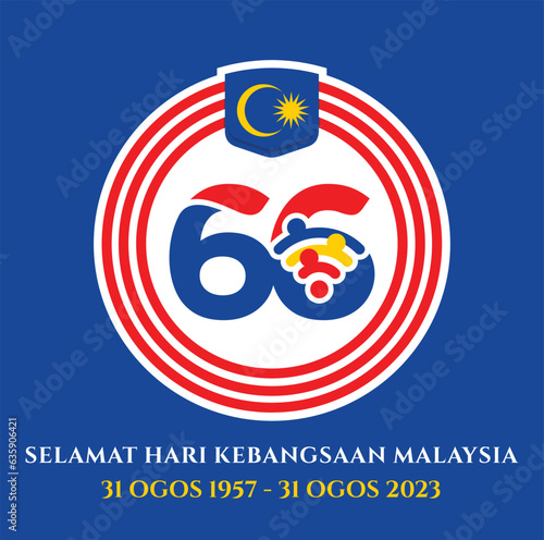 August 31, 2023: 66 Selamat Hari Kebangsaan Malaysia (Translation: Independence Day of Malaysia). 1957 - 2023. Vector Illustration.