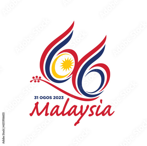 August 31, 2023: 66 Selamat Hari Kebangsaan Malaysia (Translation: Independence Day of Malaysia). 1957 - 2023. Vector Illustration.