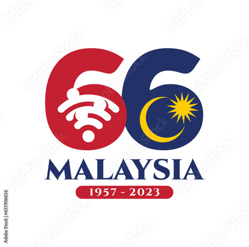 August 31, 2023: 66 Selamat Hari Kebangsaan Malaysia (Translation: Independence Day of Malaysia). 1957 - 2023. Vector Illustration.
