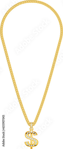 Eine goldene Kette mit einem Dollar Symbol aus Gold mit Diamanten
