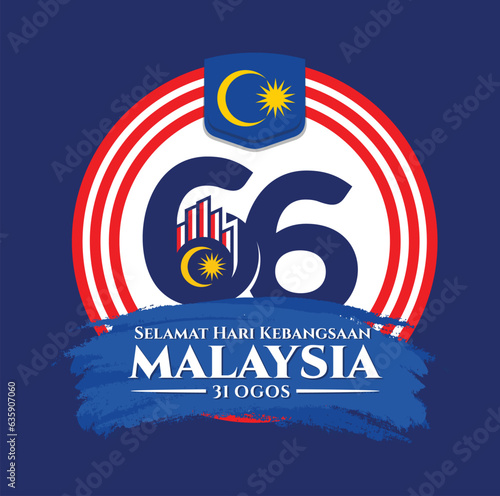 August 31, 2023: 66 Selamat Hari Kebangsaan Malaysia (Translation: Independence Day of Malaysia). 1957 - 2023. Vector Illustration.