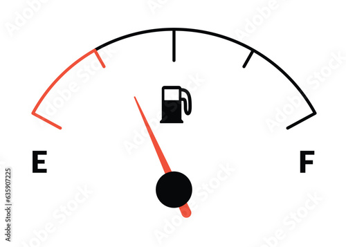 Fuel indicator meter or fuel gauge for petrol, gasoline, diesel level count. Control gas tank fullness. Fuel gauge scales icon. Car dial petrol gasoline dashboard. Vector illustration
