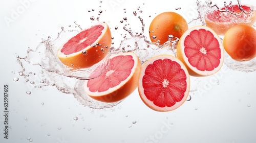  a group of grapefruits being dropped into water.  generative ai