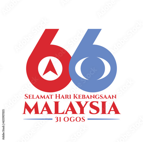 August 31, 2023: 66 Selamat Hari Kebangsaan Malaysia (Translation: Independence Day of Malaysia). 1957 - 2023. Vector Illustration.