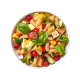 Pasta salad arranged on a plate, as a complementary element to the design project