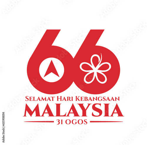 August 31, 2023: 66 Selamat Hari Kebangsaan Malaysia (Translation: Independence Day of Malaysia). 1957 - 2023. Vector Illustration.