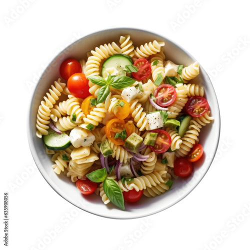 Pasta salad arranged on a plate, as a complementary element to the design project