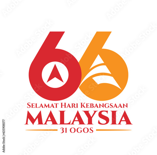 August 31, 2023: 66 Selamat Hari Kebangsaan Malaysia (Translation: Independence Day of Malaysia). 1957 - 2023. Vector Illustration.