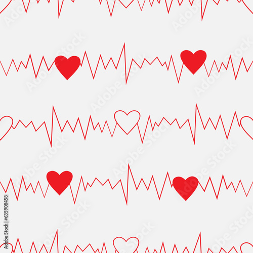 Vector seamless pattern of cardiogram rhythm and hearts